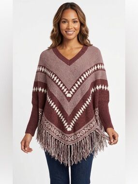 Guilty Couture Geometric Pattern Knit Sweater Poncho Size S/M